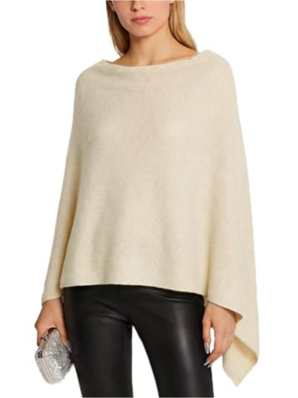 Women's Knit Poncho Sweater Shawl Wrap Wool Blend Lightweight Asymmetrical Cape